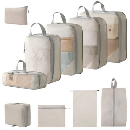 10PCS Beige Travel Organizer Storage Waterproof Bags Suitcases Organizer